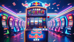 alt_text: Photorealistic casino cover for 'redbull69 สล็อต', featuring vibrant slot machine and logo.