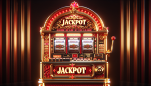 alt_text: "Realistic cover design featuring a luxurious red-and-gold slot machine with 'JACKPOT' display."